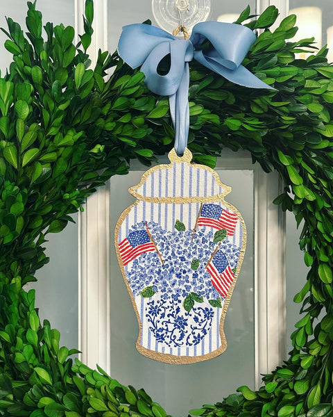 Handmade Ginger Jar Door Hanger - American Flag - 8”
