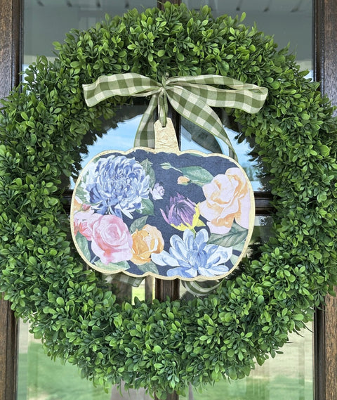 Handmade Pumpkin Door Hanger Heirloom Blossoms 12”