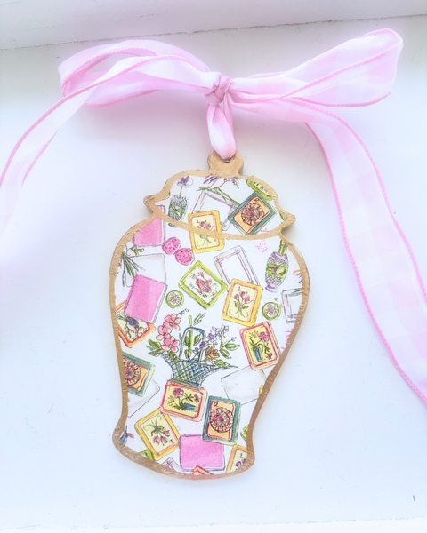 Pink Mahjong Ginger Jar Door Hanger 8”