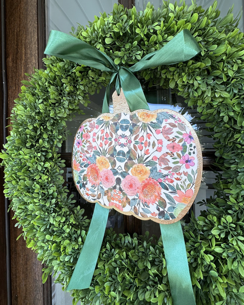 Handmade Pumpkin Door Hanger Autumn Bouquet 12”