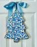 Handmade Christmas Door Hanger - Blue Flowers Tree 12”