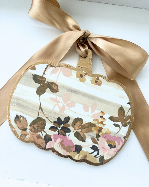 Handmade Pumpkin Door Hanger Harvest Blooms 8”