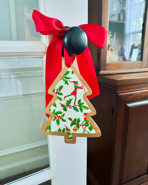 Handmade Christmas Door Hanger - Elf Tree 8”