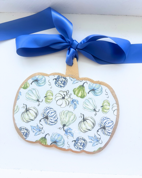 Handmade Pumpkin Door Hanger Blue Pumpkins & Gourds 8”