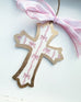 Pink Bow Large Cross Ornaments 7”