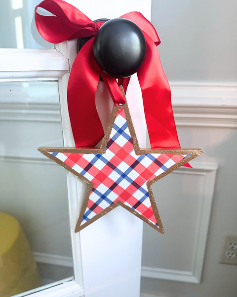 Patriotic Star Handmade Door Hanger - 8”