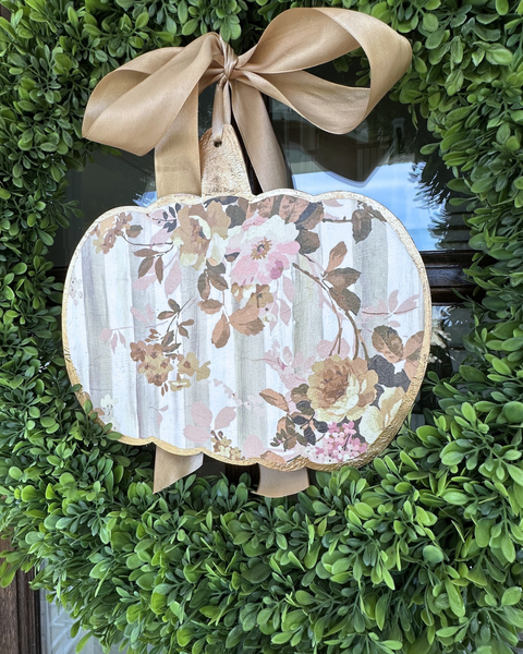 Handmade Pumpkin Door Hanger Harvest Blooms 12”