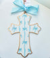 Blue Bow Large Cross Ornaments 7”