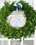 Handmade Pumpkin Door Hanger - Blue Trellis 8”