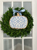 Handmade Pumpkin Door Hanger - Blue Trellis 12”