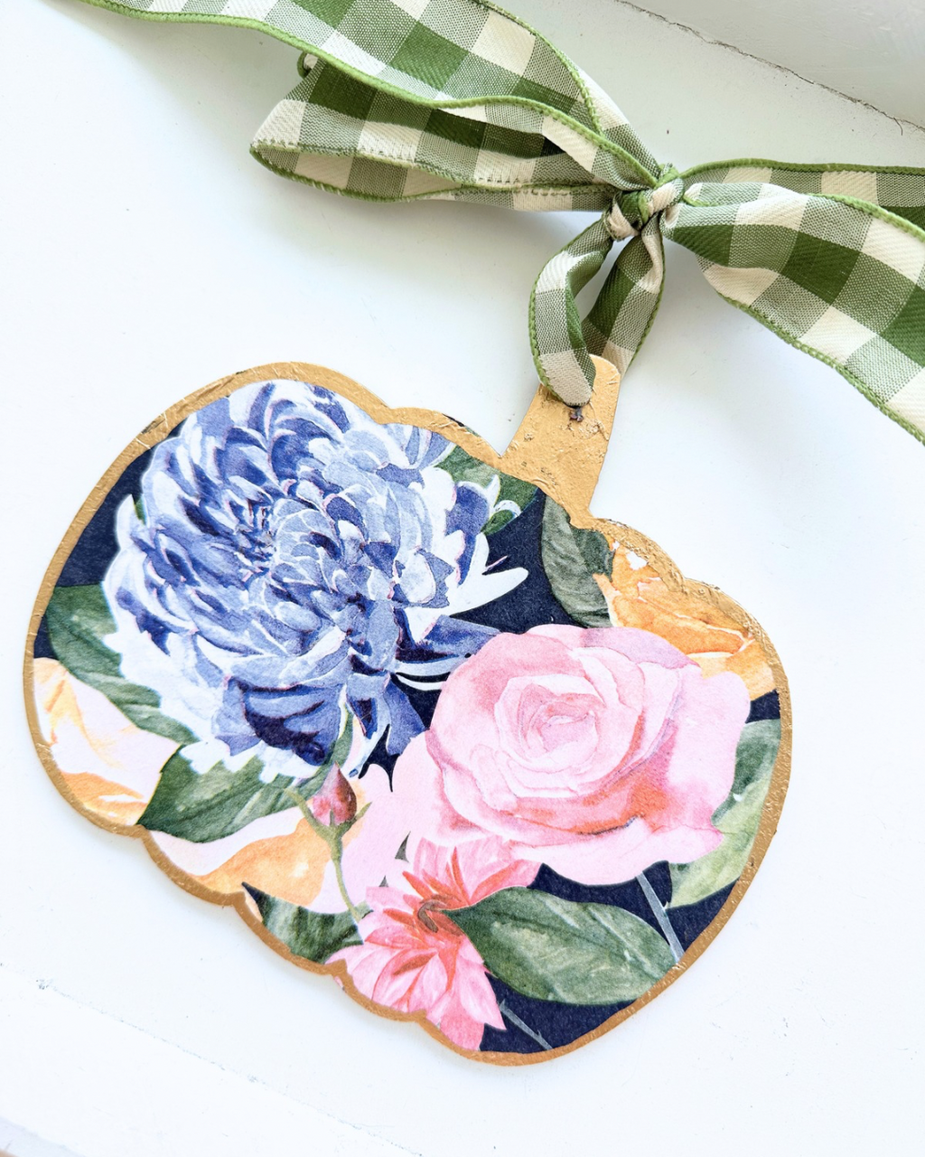 Handmade Pumpkin Door Hanger Heirloom Blossoms 8”