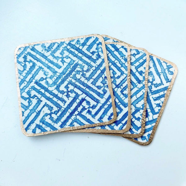 Blue Fretwork Coasters