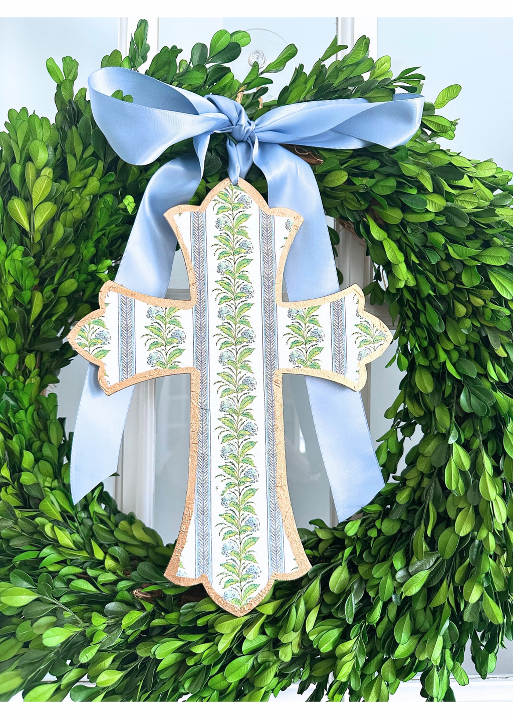 Floral Stripe Handmade Cross Door Hanger - 12”