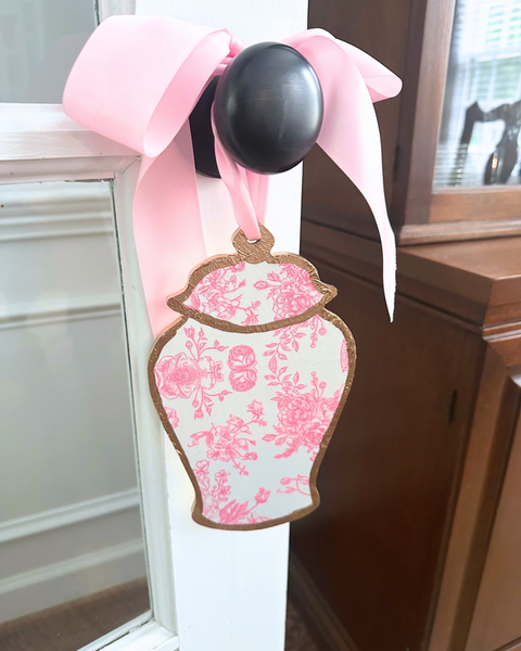 Ginger Jar Door Hanger - Pink Flowers 8”
