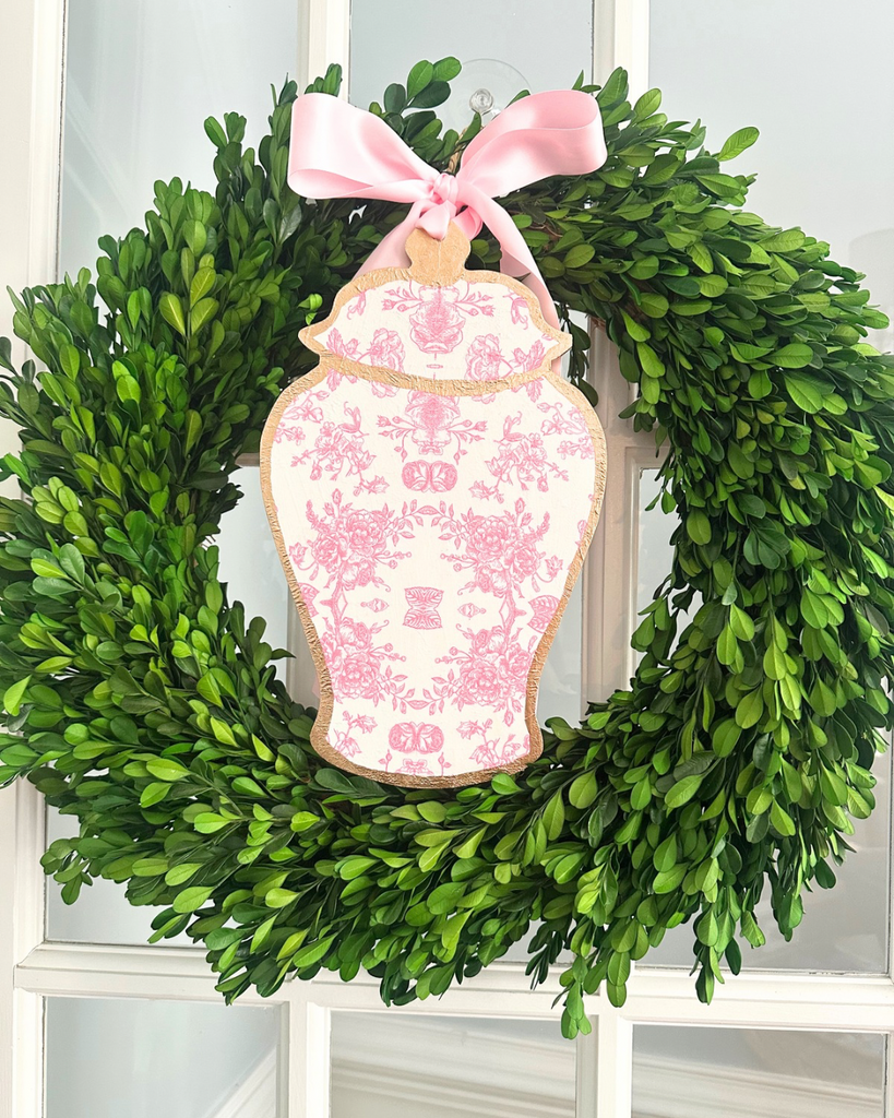 Ginger Jar Door Hanger - Pink Flowers 12”