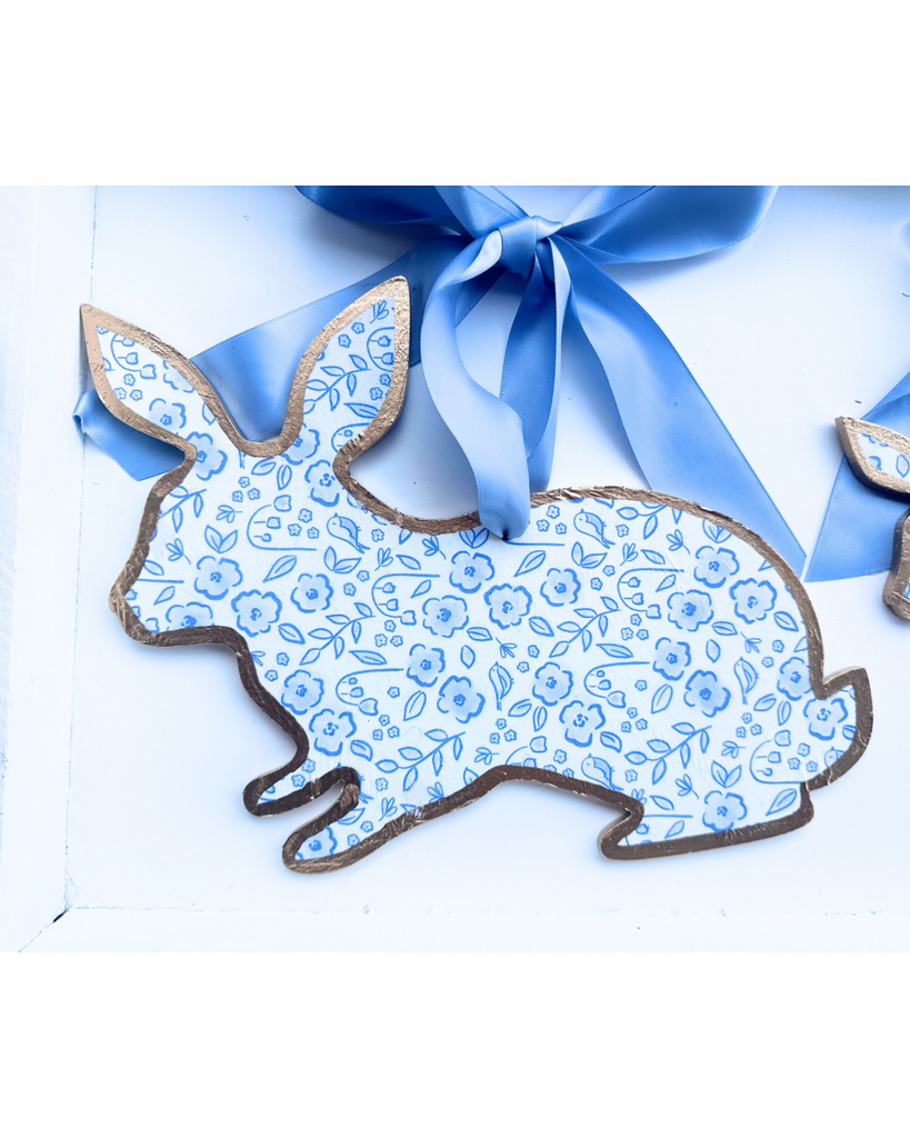 Blue Floral Handmade Bunny Door Hanger - 12”