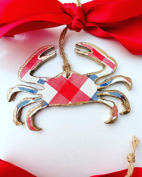 Blue and Red Plaid Crab Ornament